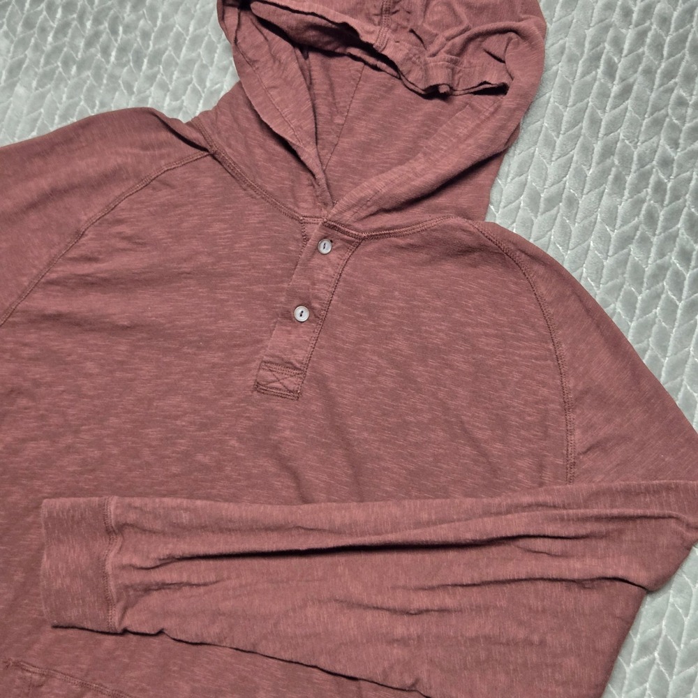 Wrangler Mens XXL Burgundy Slub Cotton Hooded Henley Long Sleeve Shirt K82-25F